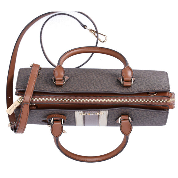 Michael Kors Sheila Medium Signature Logo and Metallic Satchel Brown Gold - Picture 4 of 4